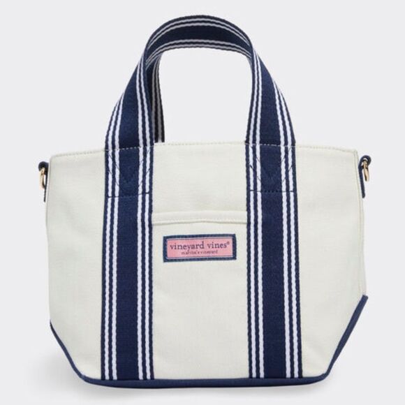 Vineyard Vines Mini White Nautical Navy Heritage Classic Crossbody Cotton Tote - Picture 1 of 16